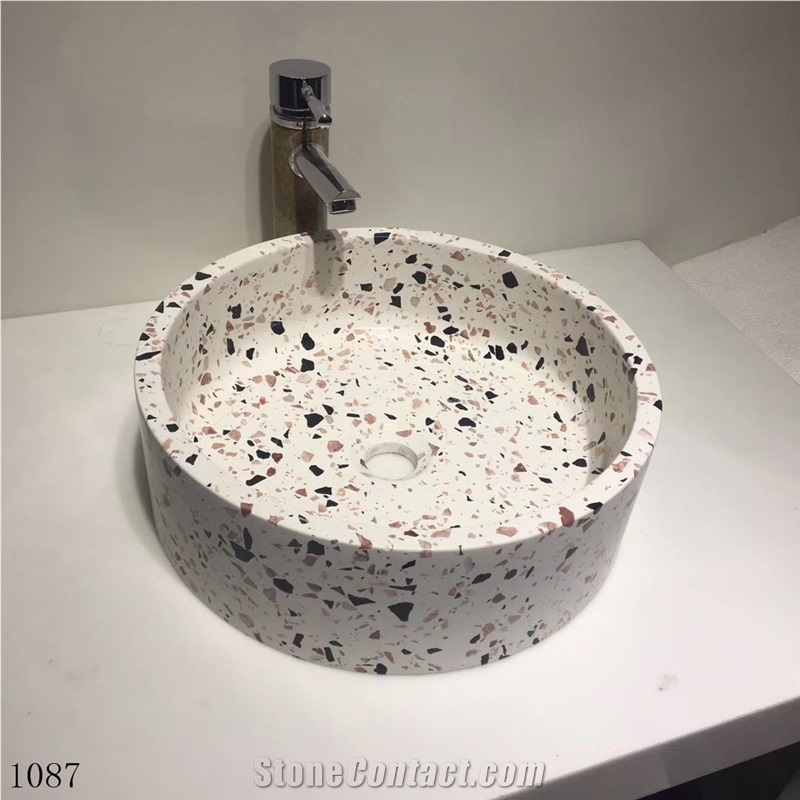 Terrazzo Waterstone Beige Round Basin for Bathroom