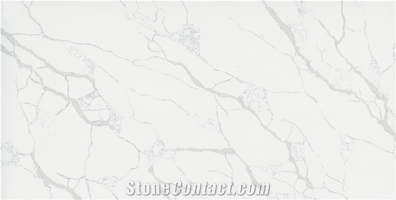 Polished White Vein Carrara Quartz Bathroom Slab