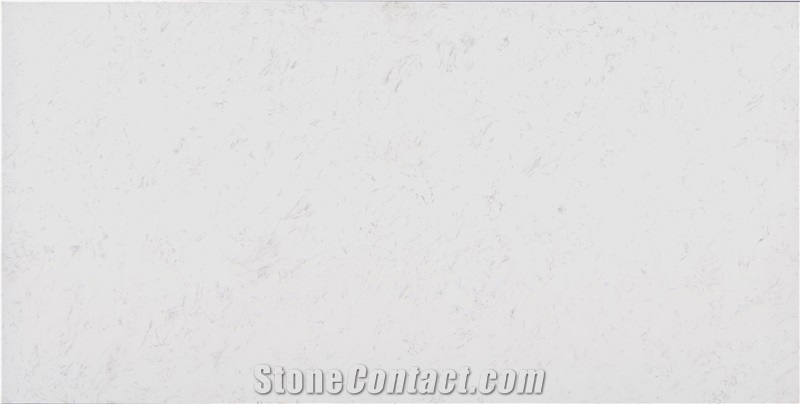 Polished White Vein Carrara Quartz Kitchen Slab
