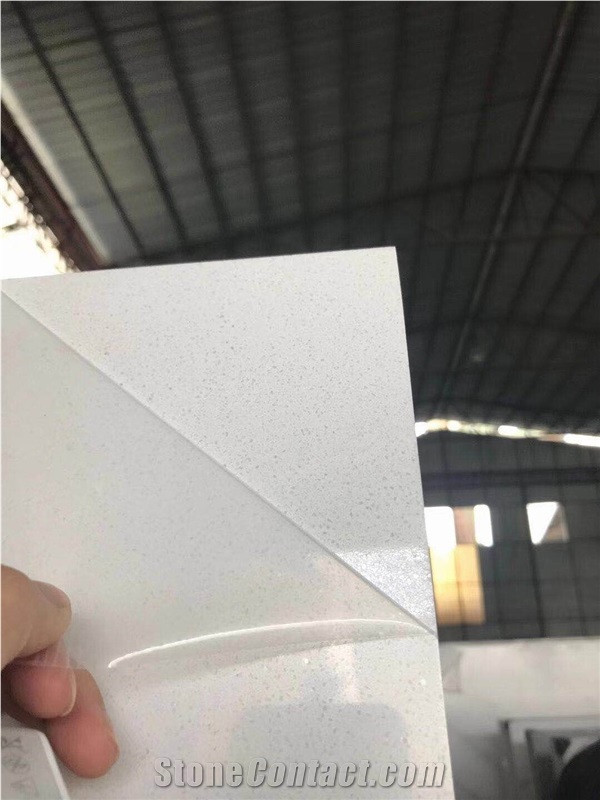 Artificial Quartz White with Crystal Panels