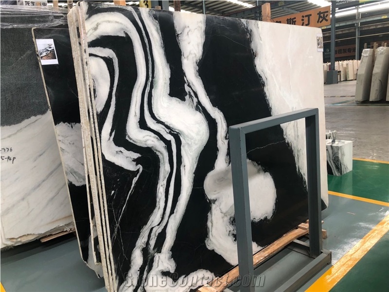 Panda Black White Bookmatch Marble Floor Step Tile