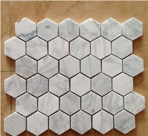 Polished Hexagon Carrara White Marble Mosaic