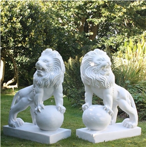 White Marble Garden Stone Lion Statues
