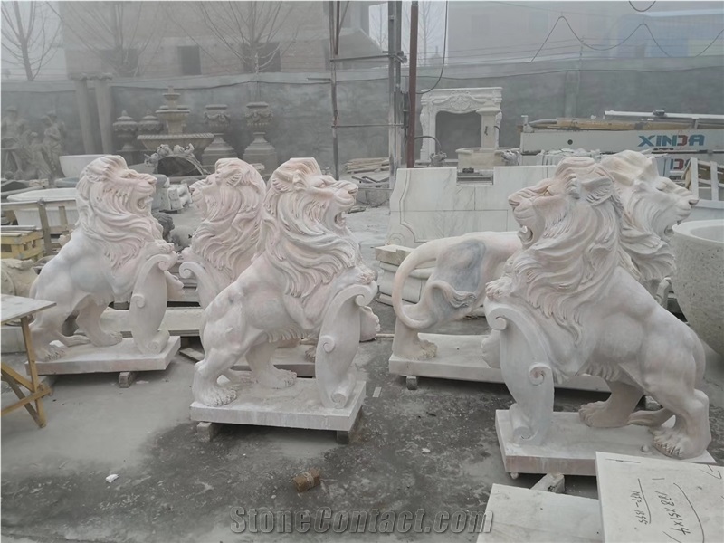 White Marble Garden Stone Lion Statues