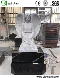 Carved Angle Sculpture/Absolute Black Headstone