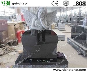 Carved Angle Sculpture/Absolute Black Headstone