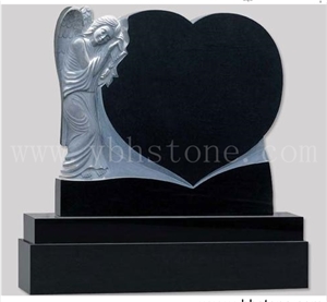 China Black/Carved Angel Heart Granite Tombstone