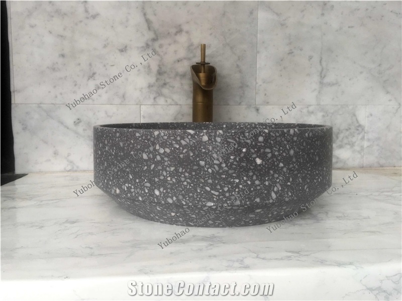 Grey Terrazzo Stone Wash Sinks for Bathroom