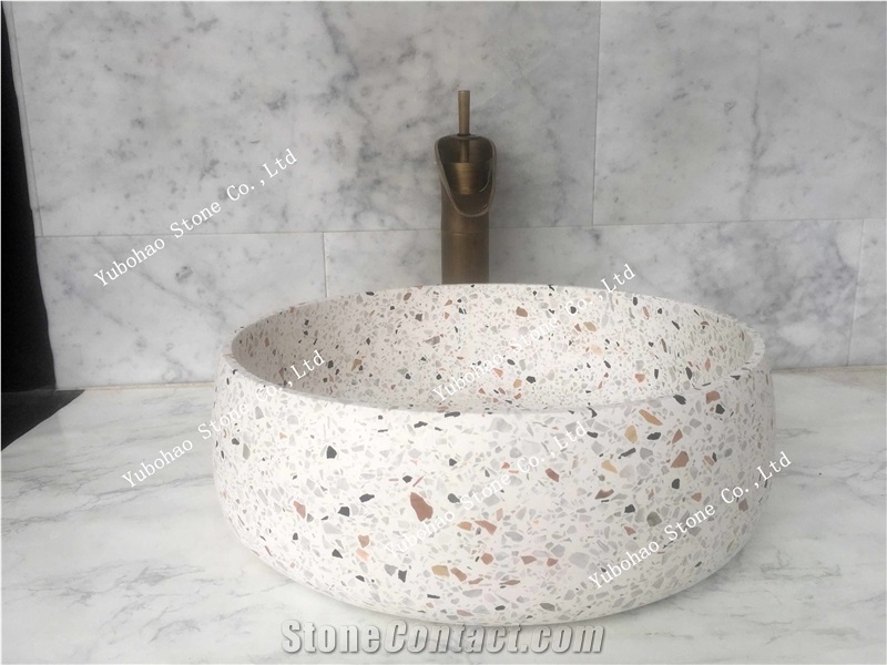 Multicolor Terrazzo Stone Vessl Sinks for Bathroom