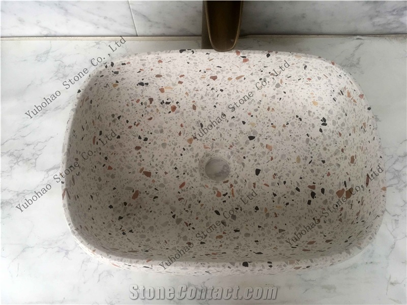 Pink Terrazzo Stone Wash Basin/Sinks for Bathroom