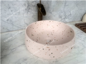 Pink Terrazzo Stone Wash Basins/Sinks/Bowls
