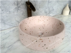 Pink Terrazzo Stone Wash Basins/Sinks/Bowls