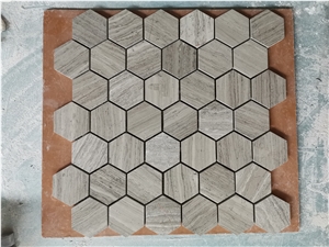 Ash Wood Marble Hexagon Mosaic Pattern