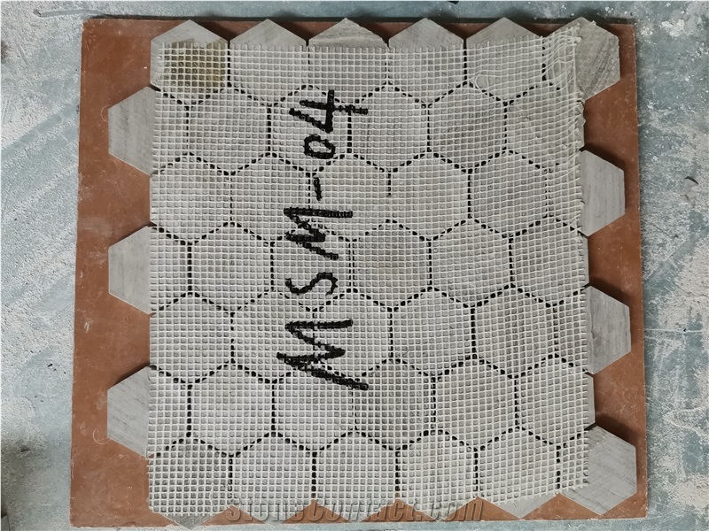 Ash Wood Marble Hexagon Mosaic Pattern