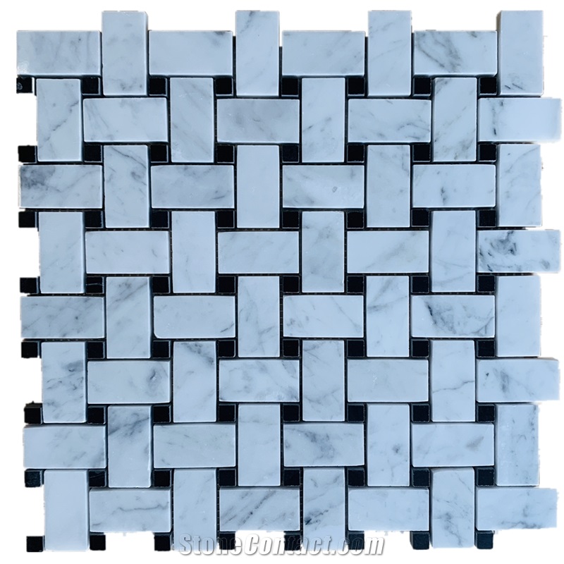 Basket Weave Marble Mosaic Tiles Wall Cladding