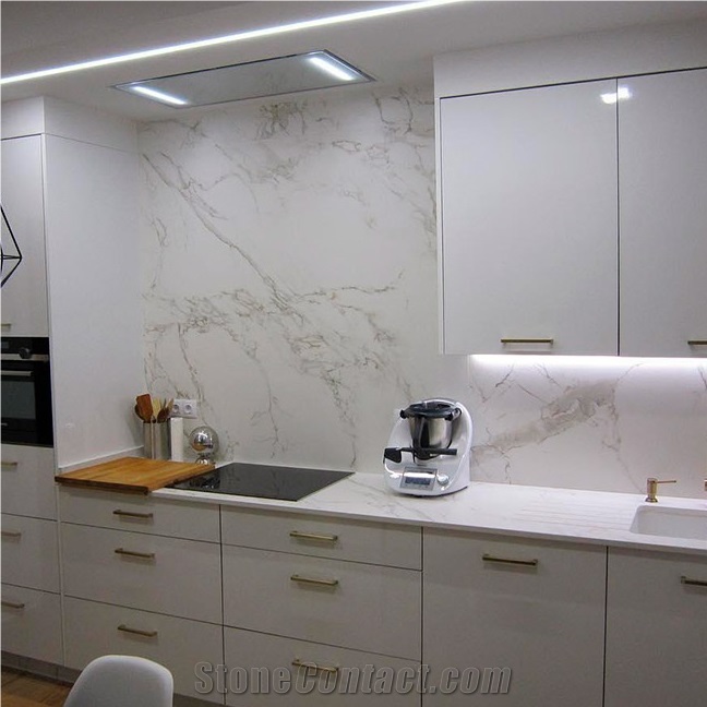 Bianco Calacatta White Marble Modern Kitchen Decor