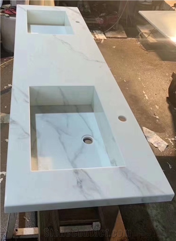 Calacatta Nano Crystallized Glass Counter Vanity