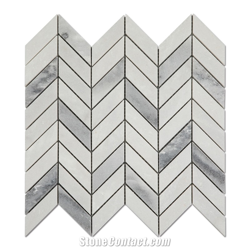 Chevron Gray Mixed White Marble Mosaic Tiles