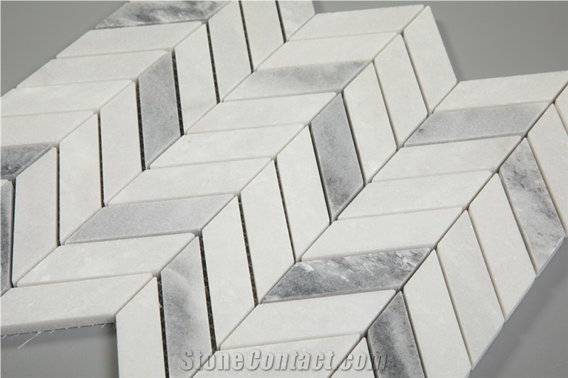 Chevron Gray Mixed White Marble Mosaic Tiles