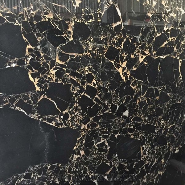 Gold Black Nero Portoro Marble Slabs Floor Tiles