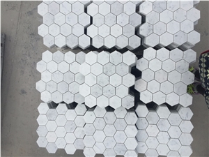 Hexagon Carrara White Marble Floor Mosaic Tiles