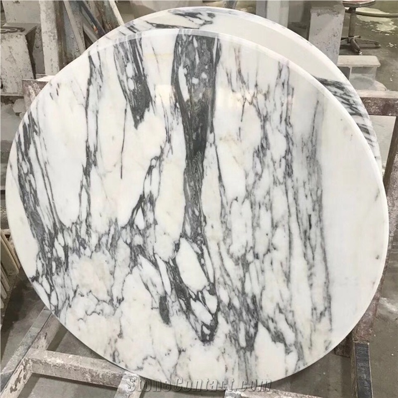 Italian Bianco Arabescato Marble Round Table Tops