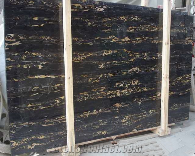 Italian Black Marble Stone Nero Portoro Floor Tile