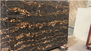 Italian Black Marble Stone Nero Portoro Floor Tile