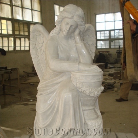 White Jade Marble Angel Statue,Memorial Sculpture