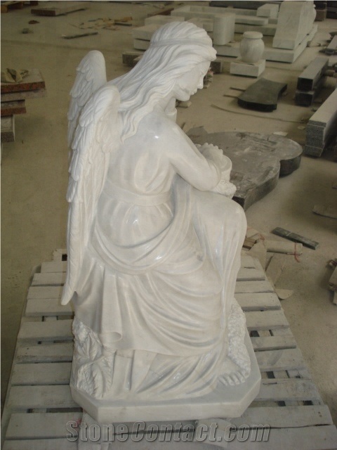 White Jade Marble Angel Statue,Memorial Sculpture