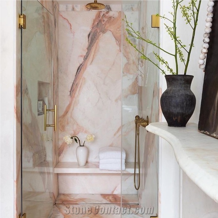 White Marble with Red Veins Bathroom Wall