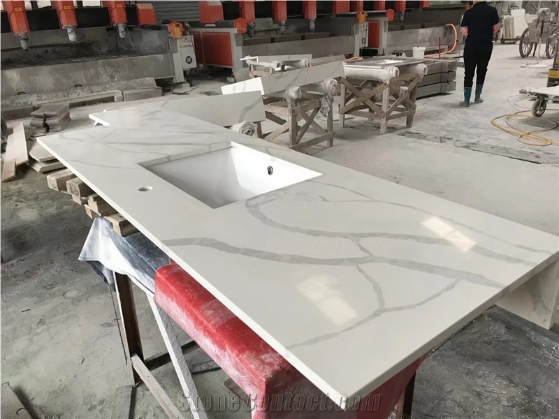 White Quartz Stone Countertop Arabescato Vanitytop