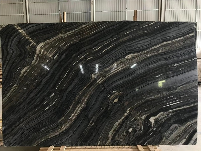 Black Wooden Marble Bookmatch with Golden Veins