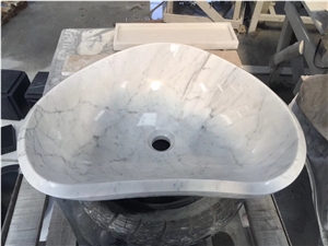 Heart Shape White Carrara Marble Basin