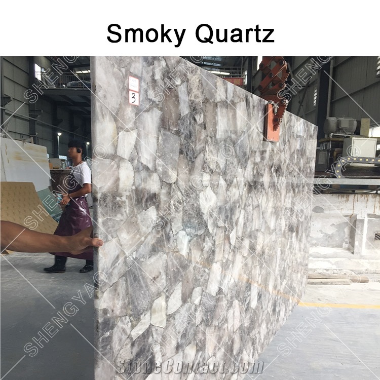 Custom Smoky Grey Walling Quartz Decorative Big Slab