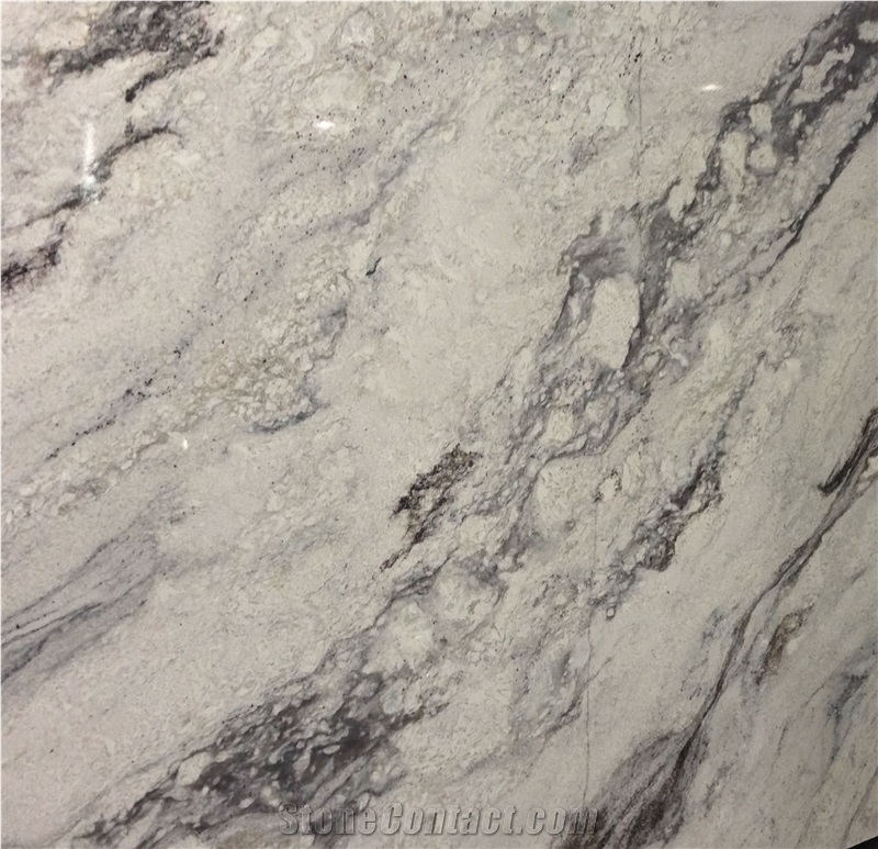 Ash Grey Glacier Pattern Quartz Slabs