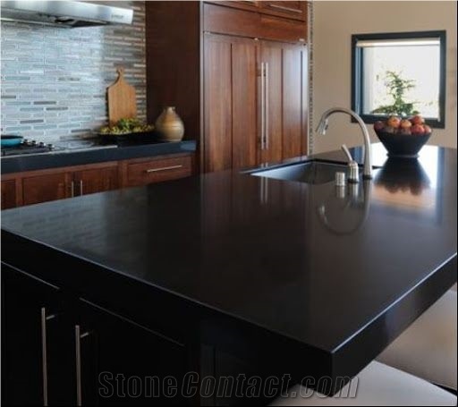 Black Pure Colour Quartz Kitchen Countertop