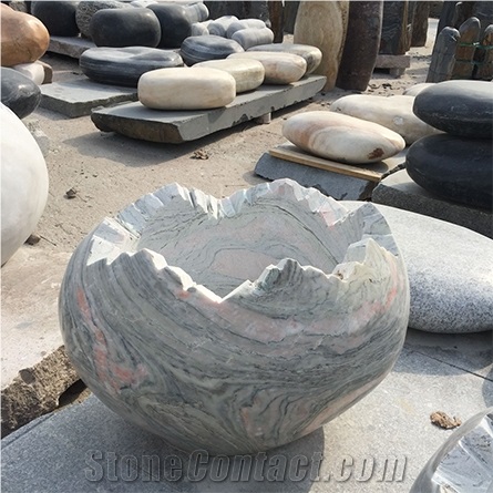 Garden Black Granite Carved Stone Flower Pot