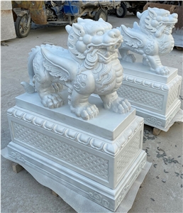 Pure White Marble Kylin Pi Xiu Handcarved Statues