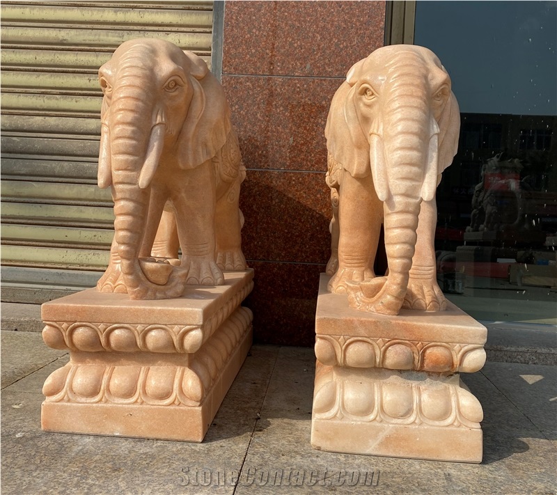 Red Sunset Marble Polished Hotel Animal Carving