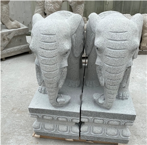 White Granite Warped Nose Elephant Sculptures