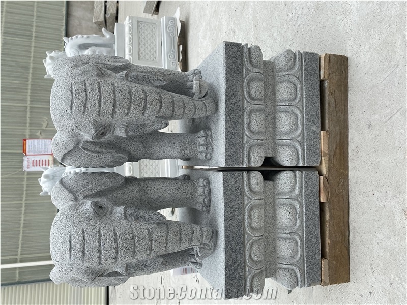 White Granite Warped Nose Elephant Sculptures