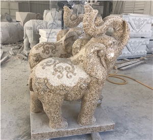 Yellow Golden Granite Snubby Nose Elephant Carving