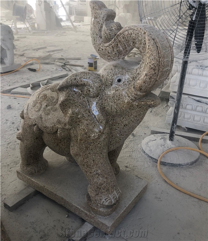 Yellow Golden Granite Snubby Nose Elephant Carving