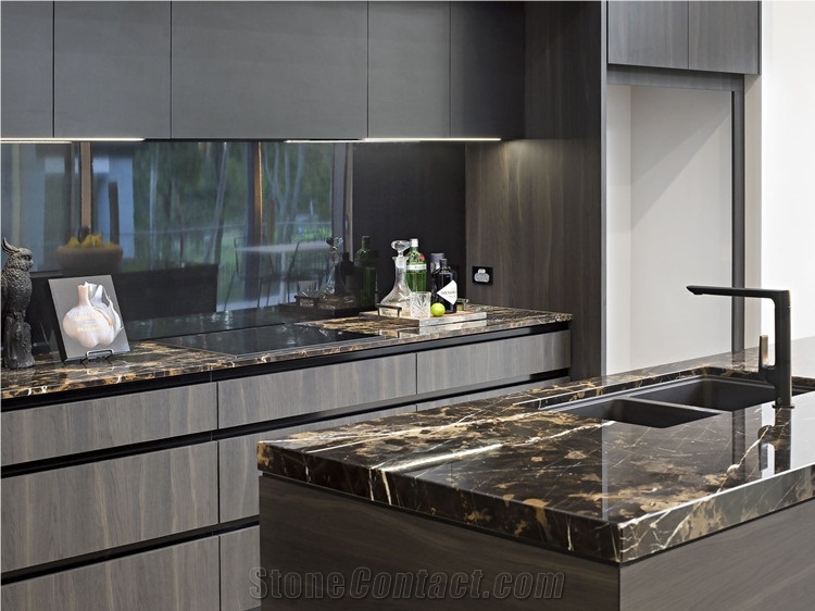 Black Fusion Granite Slab for Kitchen Countertops