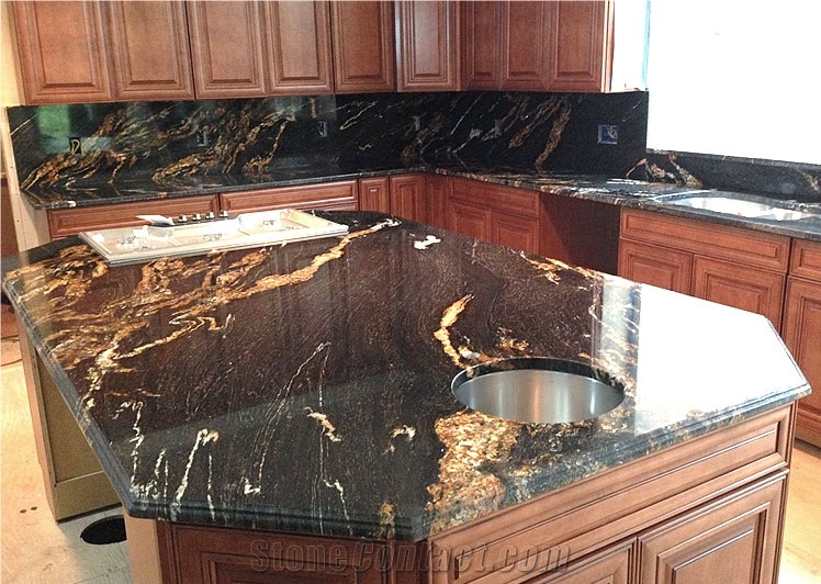 Black Fusion Granite Slab for Kitchen Countertops