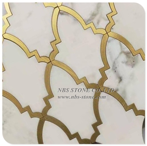 Bianco Carrara Mixed Brass Waterjet Mosaic