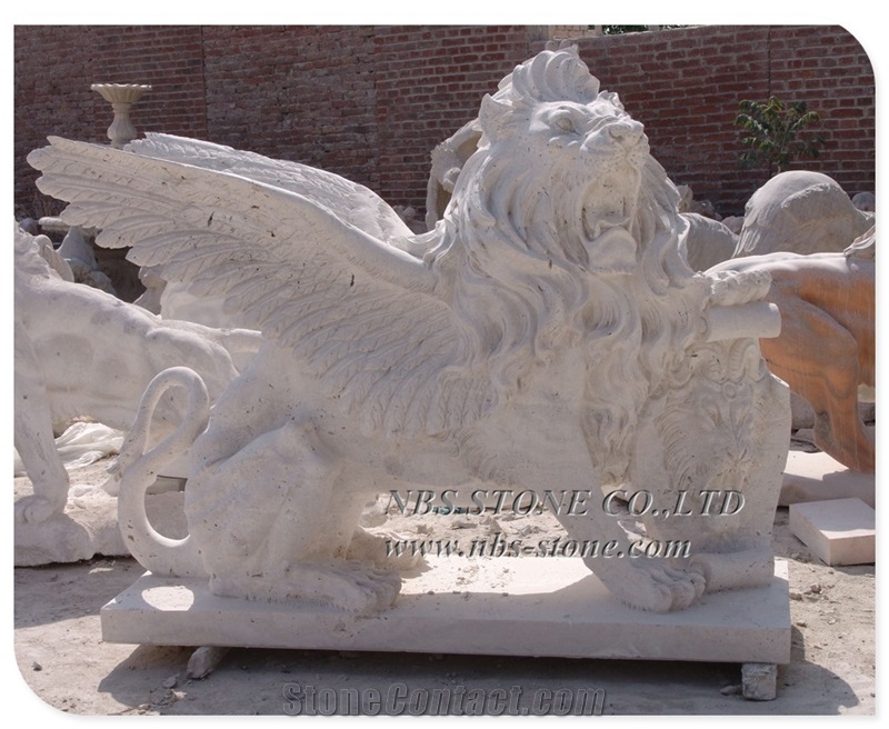 Natural Chinese Marble Stone with Wing Lion Statue