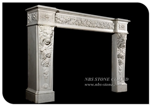 With Lion Relief Natural White Marble Fireplace