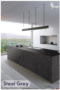 Steel Grey Granite Kitchen Counter Top Design